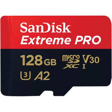 Sandisk MicroSDXC Extreme PRO 128GB 200/90 mb/s - A2 - V30 - SDA - Rescue Pro DL 2Y Micro SD-kaart Zwart