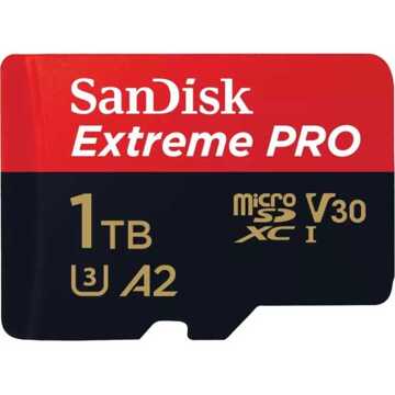 Sandisk MicroSDXC Extreme PRO 1TB 200/140 mb/s - A2 - V30 - SDA - Rescue Pro DL 2Y Micro SD-kaart Zwart