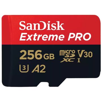 Sandisk MicroSDXC Extreme PRO 256GB 200/140 mb/s - A2 - V30 - SDA - Rescue Pro DL 2 Micro SD-kaart Zwart