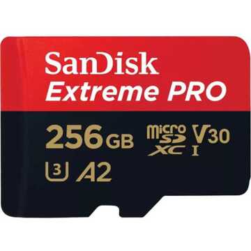 Sandisk MicroSDXC Extreme PRO 256GB 200/140 mb/s - A2 - V30 - SDA - Rescue Pro DL 2 Micro SD-kaart Zwart