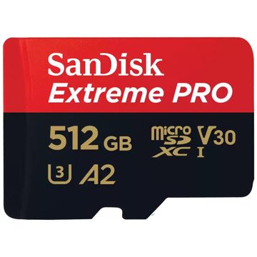 Sandisk MicroSDXC Extreme PRO 512GB 200/140 mb/s - A2 - V30 - SDA - Rescue Pro DL 2 Micro SD-kaart Zwart