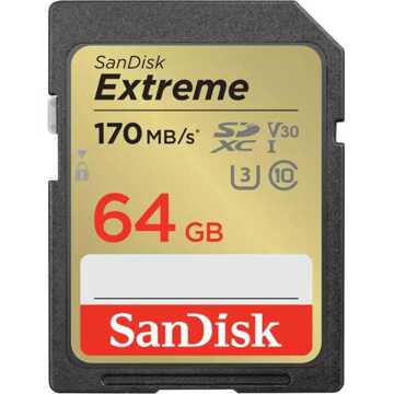 Sandisk SDXC Extreme 64GB 170/80 mb/s - V30 - Rescue Pro DL 1Y Micro SD-kaart Zwart