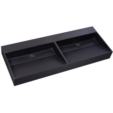 Sanilux Wastafel Sanilux Quartz Trend 120x47x12 cm Dubbele Spoelbak Keramiek Mat Zwart Sanilux