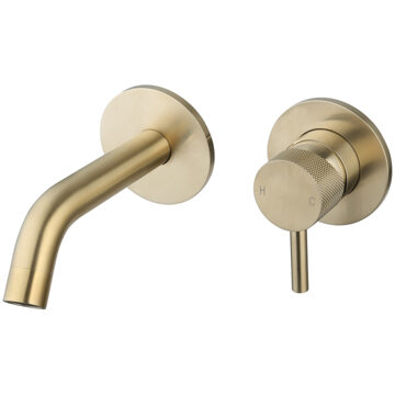 Sanilux Wastafelmengkraan Inbouw Sanilux Newt Met Box Rond Met Geribbeld Knop Goud Geborsteld Sanilux