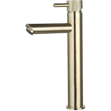 Sanilux Wastafelmengkraan Opbouw Sanilux Ibex Hoog Rond Met Geribbeld Knop Geborsteld Goud Sanilux