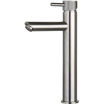 Sanilux Wastafelmengkraan Opbouw Sanilux Ibex Hoog Rond Met Geribbeld Knop Gunmetal Sanilux