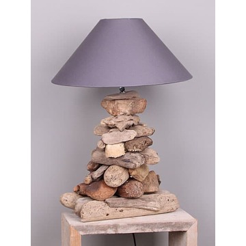 Schemerlamp drijfhout, 60 cm. lampenkap grijs