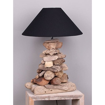 Schemerlamp drijfhout, 60 cm. lampenkap zwart