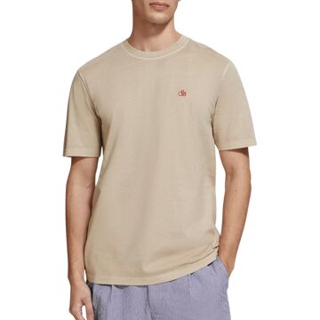 Scotch & Soda Garment Dye Logo Crew Shirt Heren beige