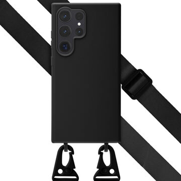 Selencia Siliconen hoesje met afneembaar koord voor de Samsung Galaxy S24 Ultra - Zwart