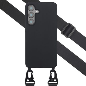 Selencia Siliconen hoesje met afneembaar koord voor de Samsung Galaxy S25 FE - Zwart
