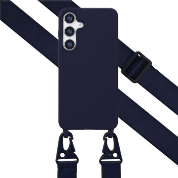 Selencia Siliconen hoesje met afneembaar koord voor de Samsung Galaxy S25 Plus - Donkerblauw