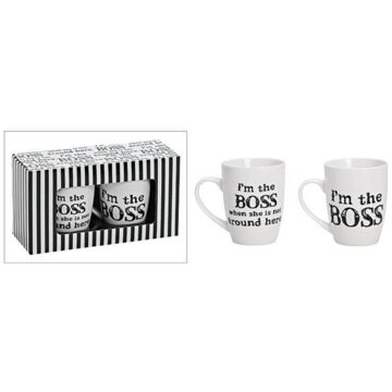 Set van 2x mokken met tekst I'm the boss (when she is not around) - Mokken - Bekers Wit