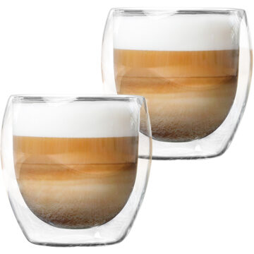 Set van 2x stuks dubbelwandige koffieglazen/theeglazen 250 ml - Koffie- en theeglazen Transparant