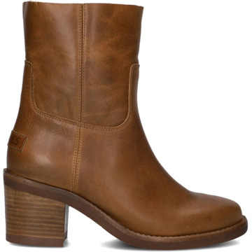 Shabbies Cognac Leren Enkellaarzen Shabbies , Brown , Dames - 37 Eu,40 EU