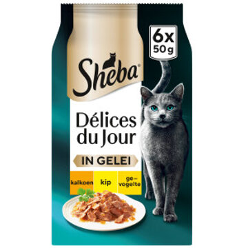 Sheba Délices du Jour met kalkoen, kip en gevogelte in gelei natvoer kat 6 x 50 g