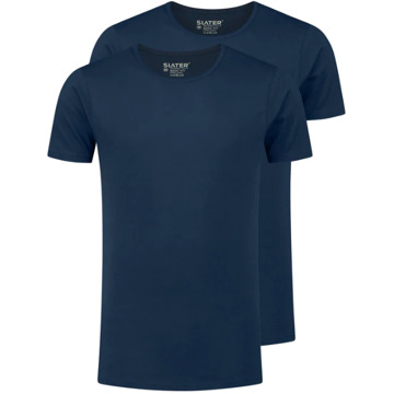 Slater Heren T-shirt Ronde Hals Extra Lang Navy Basic Fit 2-Pack - M