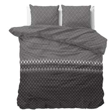 Sleeptime Dekbedovertrek Geruit Design - Met knoopsluiting, incl. kussenslopen - Antraciet - 1-persoons 140 x 220 cm + 1 sloop Grijs