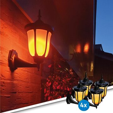SLK Solar wandlamp Pieck met vlameffect en schemersensor voordeelset - 4 stuks