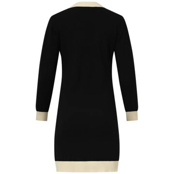 Smashed Lemon Damescontrast gebreide jurk | Zwart - XXL