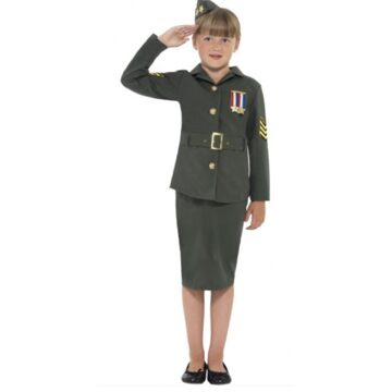 Smiffys Kinder Kostuum -Kids tm 12 jaar- WW2 Army Girl Groen