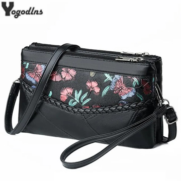 Soft PU Leather Messenger Bags for Women Pouch Bag Mother Lady Flower Prints Retro Designer Single Shoulder Purse Sling Bag