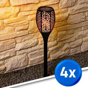 Solarlamp Fakkel voordeelset 4 zwart met schemersensor