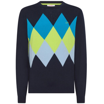 Sun68 Blauwe Argyle Trui Sun68 , Blue , Heren - 2Xl,Xl,L,M,S