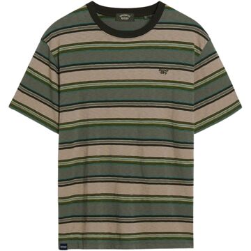 Superdry Relaxed Stripe Shirt Heren groen - lichtbruin - M