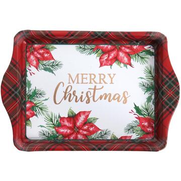Svenska Living Koffie tray kerst bloem goud 21x14x2cm rood