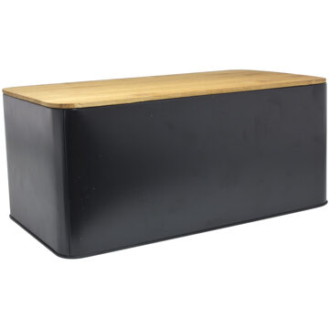 Svenska Living Metalen broodtrommel met snijplank deksel zwart L31 x B17 x H14 cm - Broodtrommels