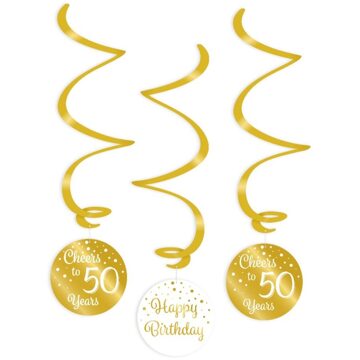 swirlslingers 50 jaar 70 cm goud/wit 3 stuks Goudkleurig