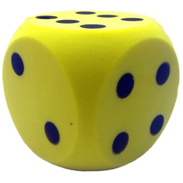 T&F Creations Grote dobbelsteen - geel - 16 x 16 cm - foam - groot formaat - dobbelspel dobbelsteen