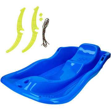Talen Tools Kunststof sneeuw slee met rem en trekkoord voor kinderen 83 cm blauw - sleeen