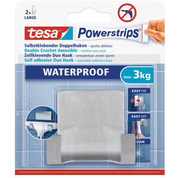 tesa Powerstrips Dubbele haak - RVS - ophanghaak - verwijderbare haken - waterproof