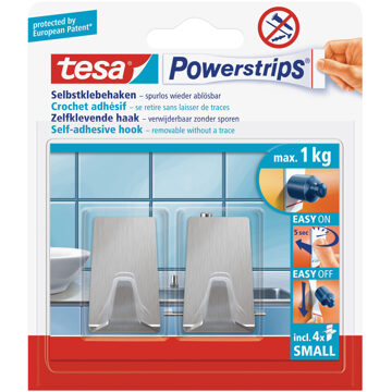 tesa Powerstrips haken small Tesa 2 stuks - Handdoekhaakjes Zilverkleurig