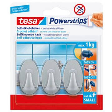 tesa Powerstrips ovale haken small Tesa 3 stuks - Handdoekhaakjes Zilverkleurig