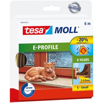 tesa tesamoll E-profiel tochtstrip, zelfklevend, rubber, 6m:9mm:4mm, bruin