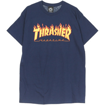 Thrasher  FLAME T-SHIRT - NAVY BLUE