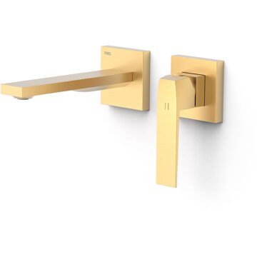 Tres Wastafelmengkraan Inbouw Tres Slim Exclusive 2 Delen Rechte Uitloop en Hendel Mat Goud Tres