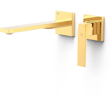 Tres Wastafelmengkraan Wastafelmengkraan Inbouw Tres Slim Exclusive 2 Delen Lange Rechte Uitloop en Hendel Goud Tres