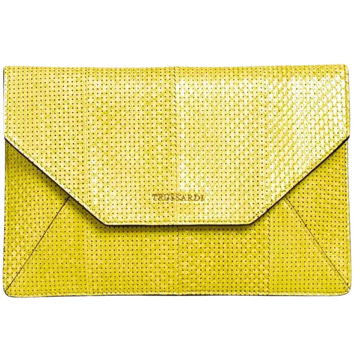 Trussardi Geperforeerde Envelop Clutch van Elaphe Leer Trussardi , Yellow , Dames - ONE Size