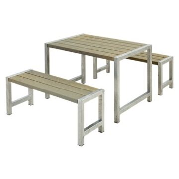 Tuinset vuren Café - Hout & Staal gegrond grijsbruin - 185 x 127 x 73 cm