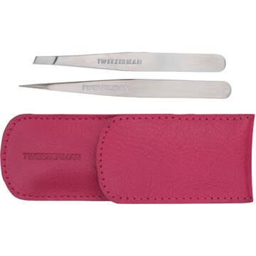Tweezerman Pink Leather Case Slant And Point Set 2 Pieces