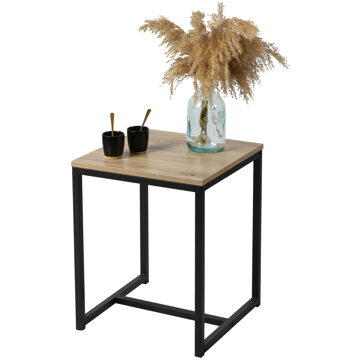 Urban Living Bijzettafel/plantenstandaard - zwart - metaal/hout - L40 x B40 x H50 cm
