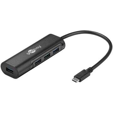 USB-C naar 4x USB Hub - USB3.0 / zwart - 0,15 meter