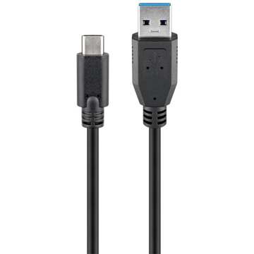 USB-C - USB A 3.0 kabel, 0.50 m Zwart