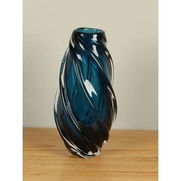 Vaas glas petrol/blauw 33 cm, SA-16, glas vaas, glazen vaas, blauwe glasvaas