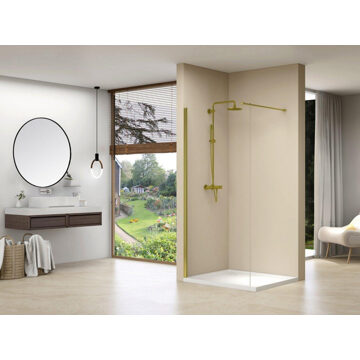 van Rijn Inloopdouche Van Rijn Products Vaste Wand 59-61x200 cm Helder Glas Stabilisatiestang en Gouden Muurprofiel van Rijn