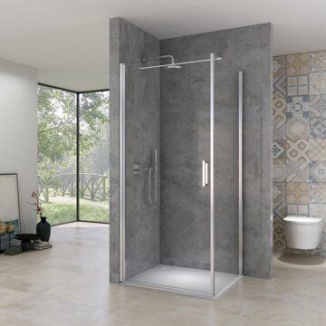 van Rijn Products ST02 Douchecabine - 95x95x200cm - stabilisatiestang - helder glas - 6mm ST0215090T Chroom